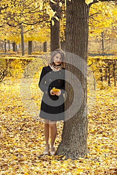 Beautiful romantic young girl in an autumn park