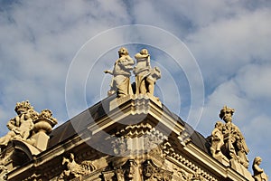 Beautiful rooftop Baroque statues and decorations