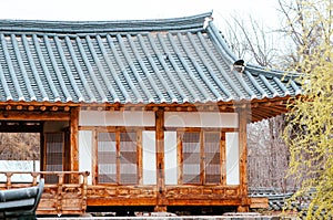 Beautiful rooftop oriental house at traditional korean garden.