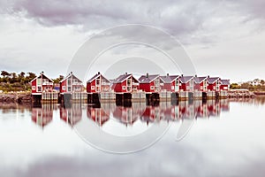 Beautiful rorbu or fishermans houses in Svolvaer Lofoten in Norw