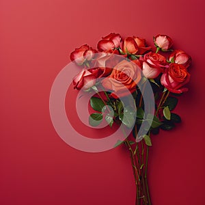 Beautiful rose bouquet on red backdrop, perfect for gifting