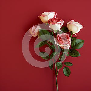 Beautiful rose bouquet on red backdrop, perfect for gifting