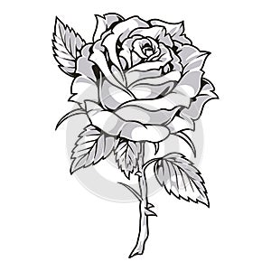 Beautiful rose vintage sticker monochrome