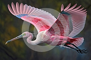 Beautiful Roseate Spoonbill in Flight - Ai Generative