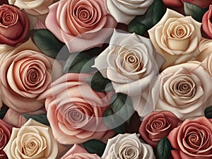 Beautiful roses background. Flat lay