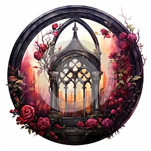 beautiful round Gothic Window clipart illustration