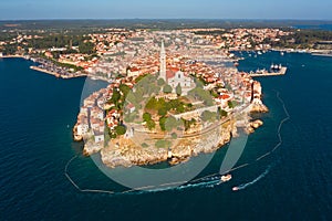 Beautiful Rovinj. Aerial photo. The old town of Rovinj, Istria, Croatia