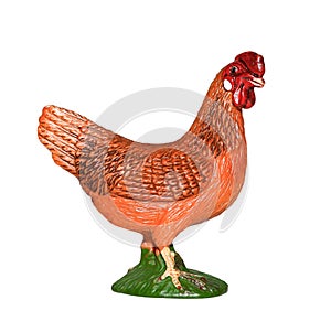 Beautiful rubber toy chicken isolated on white background. Farm Animals Collection.