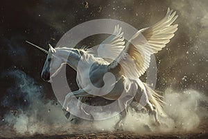 Beautiful running Pegasus with unicorn horn