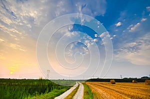 Beautiful rural italian landscape in the sunset