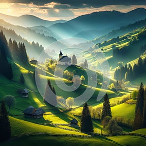 Beautiful rural landscape in the Carpathian Mountains