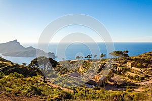 Beautiful Dragonera island behind La Trapa monastery, Majorca, Spain photo