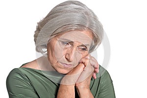 Beautiful sad elderly woman close-up