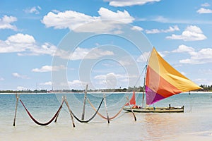 Beautiful sail boat and cloudy sky