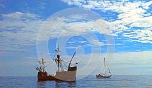 Beautiful sailboat in the open ocean. Atlantic Ocean, Madeira, Portugal