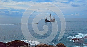 A beautiful sailboat in the open ocean. Atlantic Ocean, Madeira, Portugal