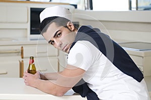 Beautiful sailorman wearing white navy clothes