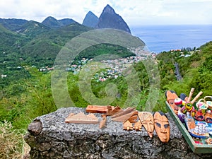 Beautiful Saint Lucia, Caribbean Islands. Panorama and local goods