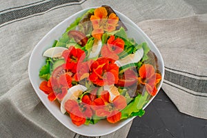 Beautiful salad with edible flowers