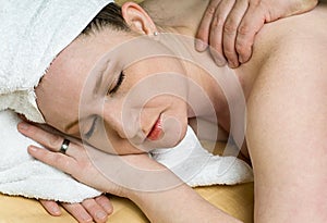 Beautiful Salon Woman Gets Massage Therapy at Spa