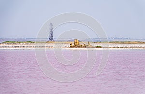 A beautiful salt lake with pink water