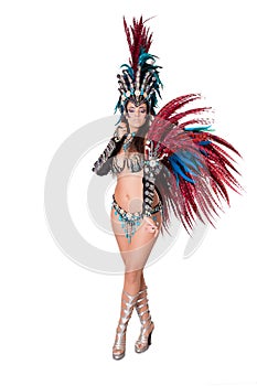 Beautiful samba dancer, full length, isolated on white