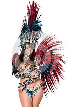 Beautiful samba dancer portrait, isolated on white