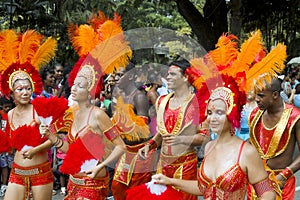 Beautiful samba dancers on carnival.