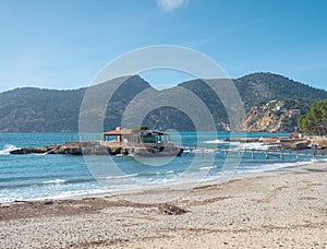 Beautiful sand beach at bay in Camp de Mar