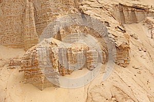 Beautiful sand desert with blue sky and white clouds. Dunes of the desert. Views of sand dunes