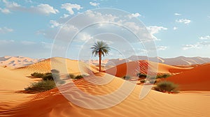 Beautiful sand dunes of the Sahara desert with Fan Palm trees Desert Background AI generated