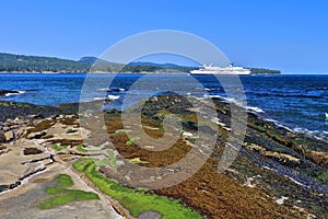 Active Pass between Mayne and Galiano Island from Georgina Point Lighthouse, Gulf Islands National Park, British Columbia, Canada