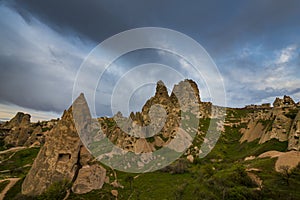 Beautiful sandstone rock formations in Cappadocia, Goreme, Turkey