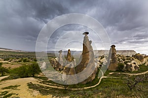 Beautiful sandstone rock formations in Cappadocia, Goreme, Turkey