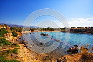 Beautiful sandy beach on a coast of Crete, Greece near Chania town