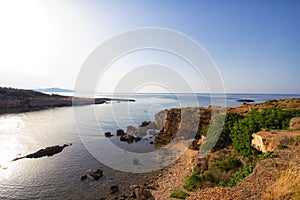 Beautiful sandy beach on a coast of Crete, Greece near Chania town