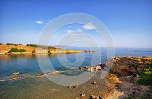 Beautiful sandy beach on a coast of Crete, Greece near Chania town