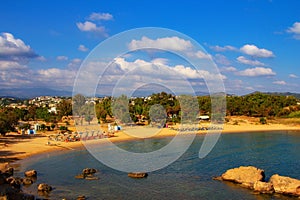 Beautiful sandy beach on a coast of Crete, Greece near Chania town