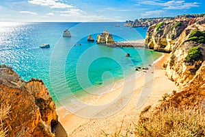 Beautiful sandy beach near Lagos in Panta da Piedade, Algarve, Portugal