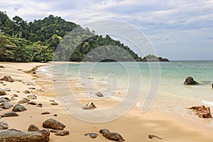 Beautiful sandy beach in uninhabited island. Perfect landscape background