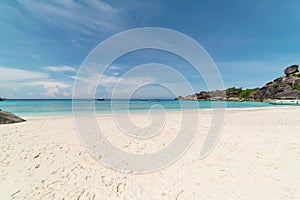 Beautiful sandy beach with wave crashing on sandy shore at Similan Islands Beautiful tropical sea Similan island No.8 at Similan