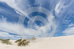 Beautiful sandy dune on the beach with blue sky