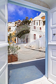 Streetes of Santorini island. Architectural details. Greece photo