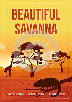 Beautiful savanna poster flat vector template