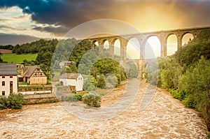 the beautiful Saxon Mulde valley at the GÃ¶hren viaduct after high water