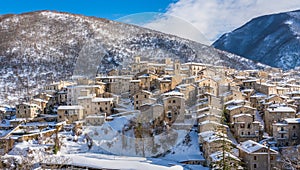 The beautiful Scanno covered in snow during winter season. Abruzzo, central Italy. photo