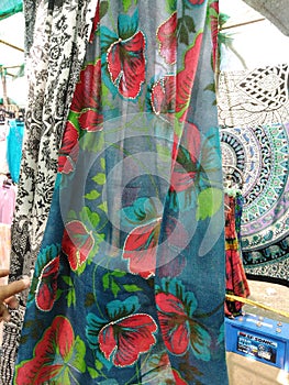 Beautiful scarf for sale in Anjuna market, Goa, India.