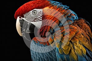 Beautiful Scarlet Macaw Close Up. Colorful and Vibrant Animal.