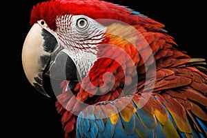 Beautiful Scarlet Macaw Close Up. Colorful and Vibrant Animal.