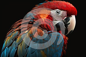 Beautiful Scarlet Macaw Close Up. Colorful and Vibrant Animal.